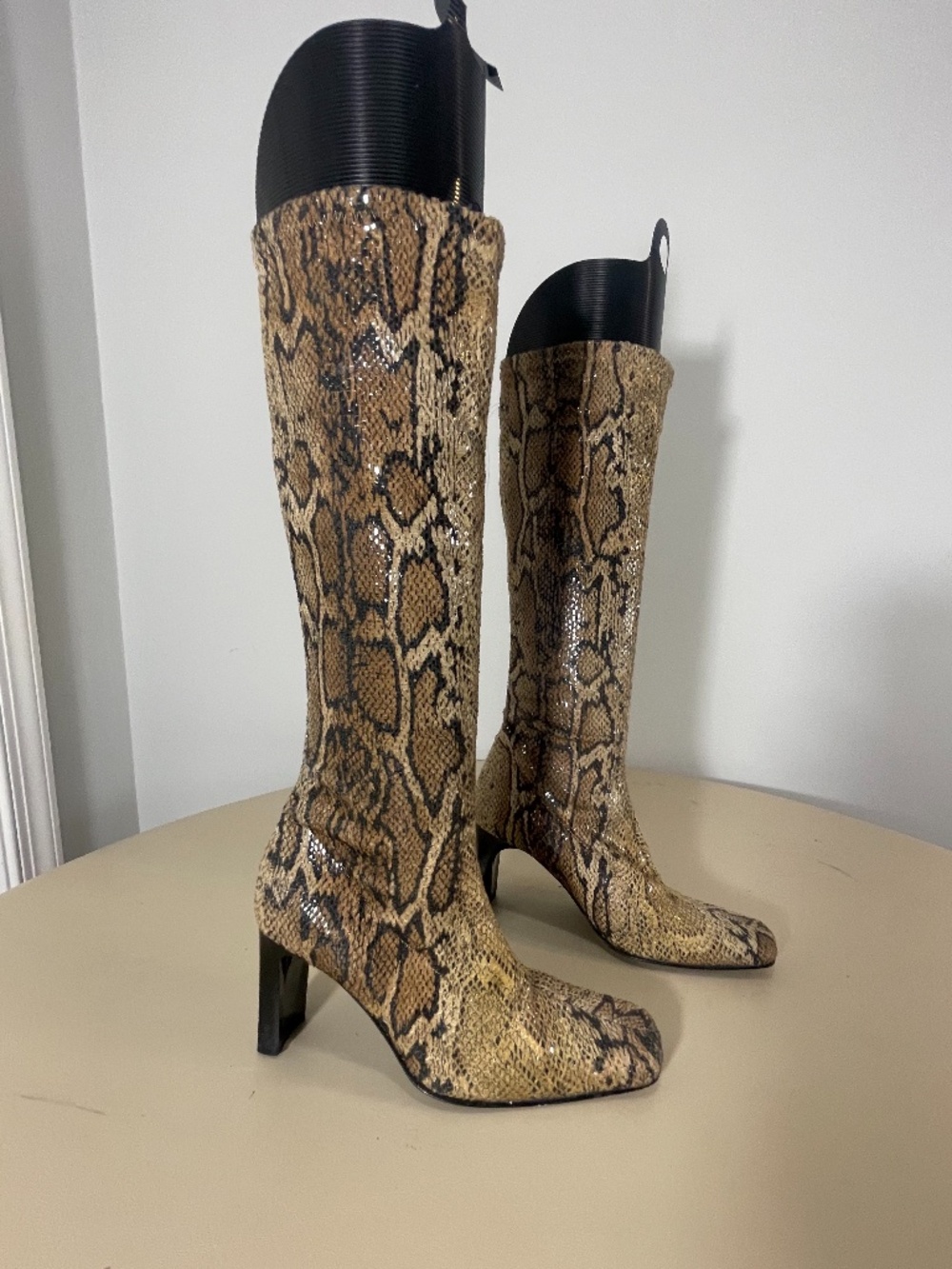 Vintage Y2K Zara Stretch Faux Snake Boots with Box Toe-EU36/USA 60Made in Spain